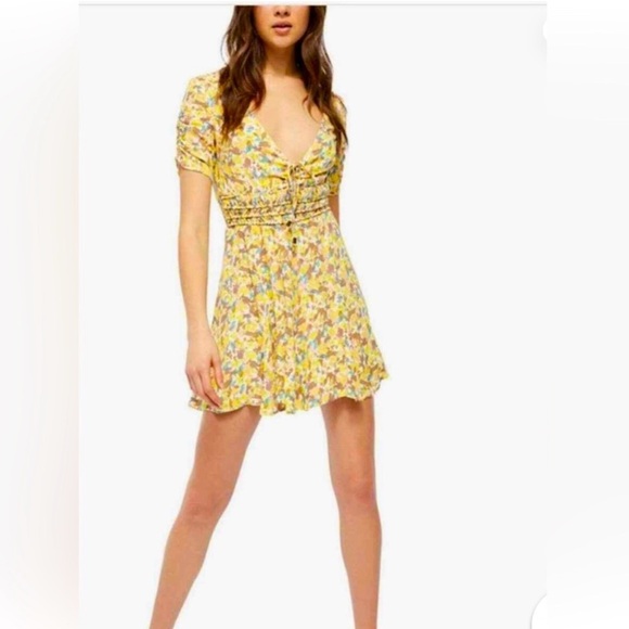 Free People Yellow Floral Mini Dress - Picture 1 of 11